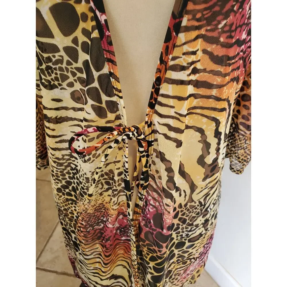 Christina‎ sheer Leopars tie wrap Kimono Large